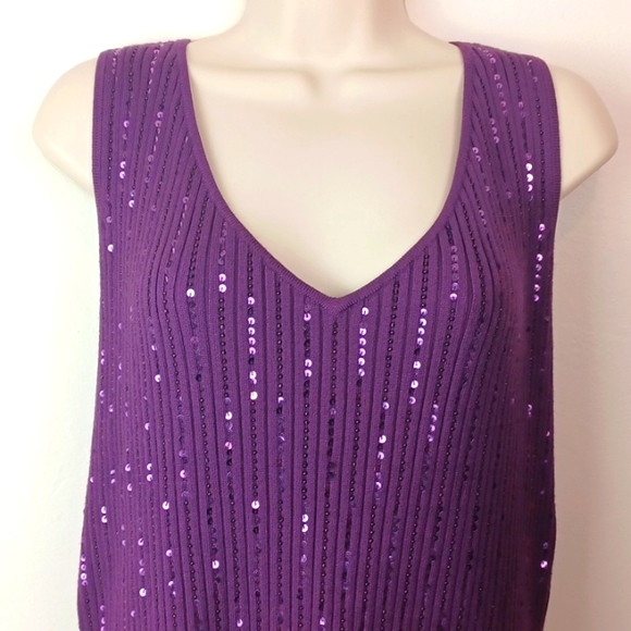 ❤️Bundle Only❤️ HILLARD & HANSON Purple Sequin Sparkly Knit Tank - Picture 8 of 11